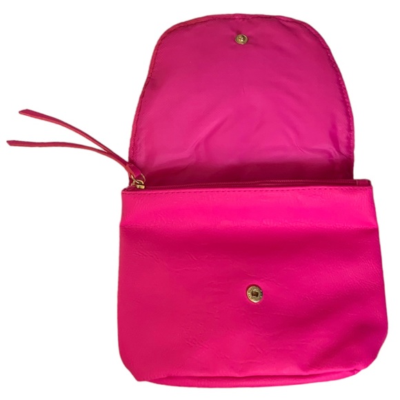 NEW Elizabeth Arden Hot Pink Cosmetic Pouch Faux Leather Basket Weave Bag - Picture 2 of 6